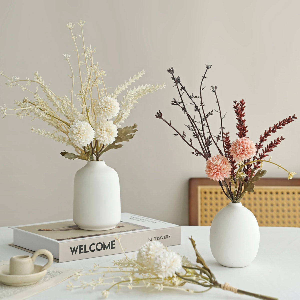 vase moderne fleurs séchées pivoine beige anniversaire mariage décoration intérieure festive baby shower