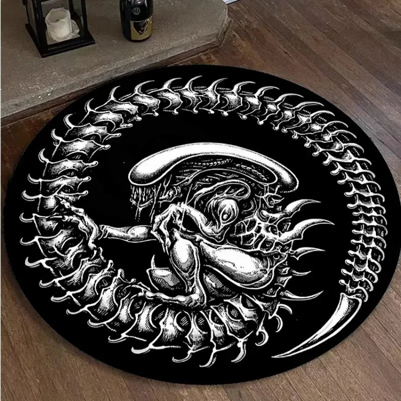 tapis rond chevaux yin yang noir blanc moderne salon chambre décoration polyester