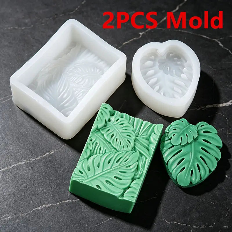 moule silicone feuille monstera savon bougie palmier tropical décoration bain artisanal botanique fini
