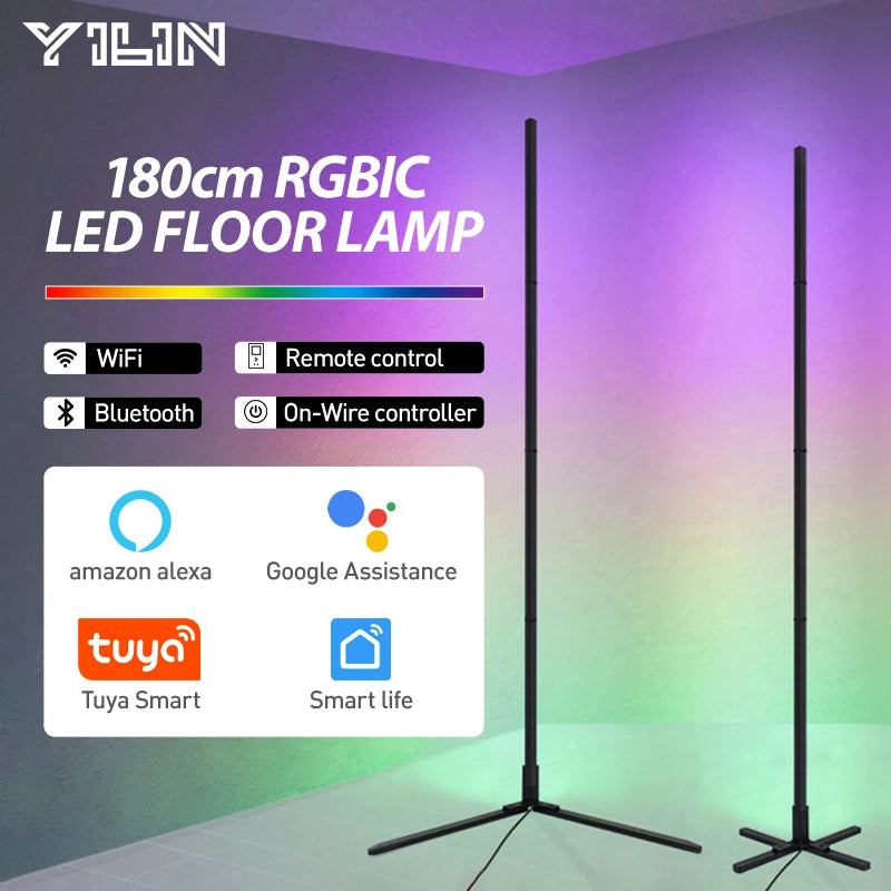 lampe sol led moderne noire trois pieds lisse diy veilleuse ambiance wifi bluetooth télécommande
