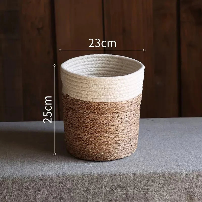 panier tissé main fibre naturelle vert clair beige rustique réutilisable respectueux environnement pliable rangement