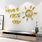 décoration murale moderne lettres have nice day soleil souriant noir rouge doré
