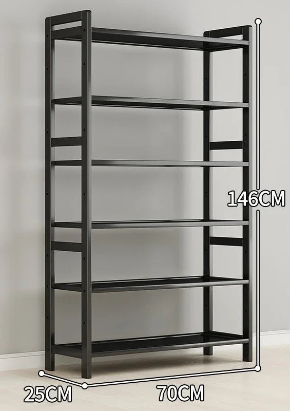 étagère rangement noire multifonctionnelle moderne acier inoxydable bambou réutilisable livres plantes