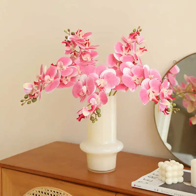 bouquet artificiel orchidées papillon latex rose orange violet blanc modernes 60cm