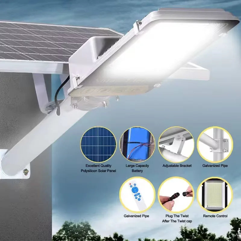 lampe solaire led moderne blanche rechargeable panneau solaire batterie télécommande garage jardin
