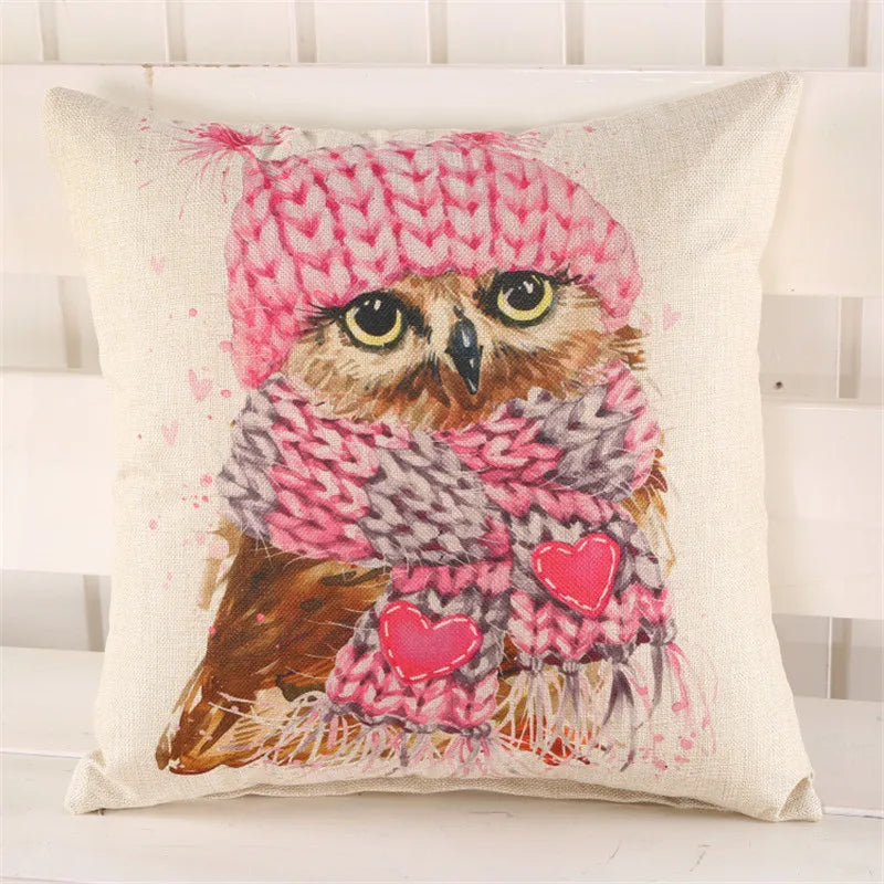 housse coussin animaux dessin animé coton lin maison multicolore papillon chat chien 45x45cm vintage