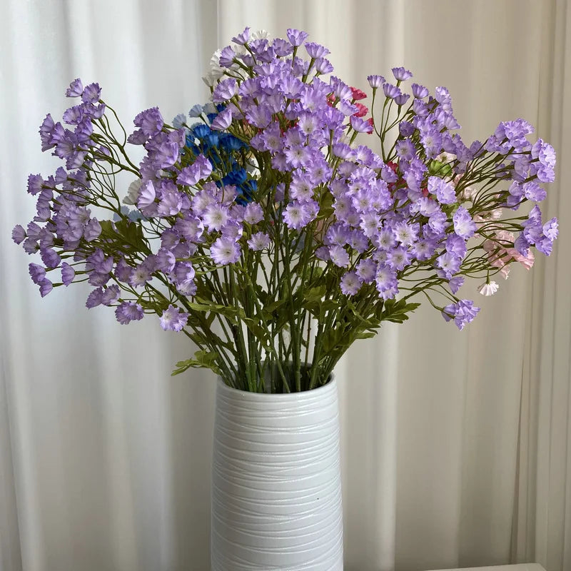 bouquet artificiel violet feuilles vertes décoration extérieure anniversaire mariage minimaliste