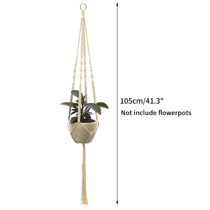 support plante suspendu macramé blanc boho artisanal anneau métallique pot plante