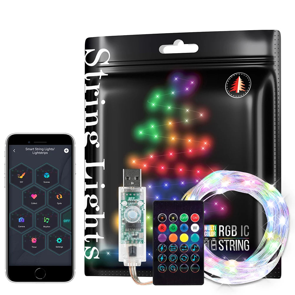 guirlande lumineuse led multicolore ws2812b usb bluetooth decoration mariage festivités 5v 2m 5m 10m