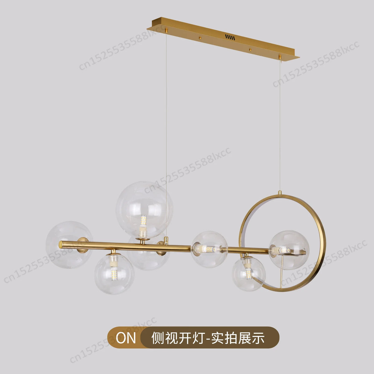 suspension lumineuse moderne or boules verre transparentes têtes G9 led chambre cuisine