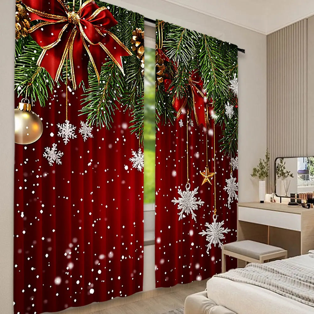 rideau noël classique branches flocons rouge vert opaques chambre salon