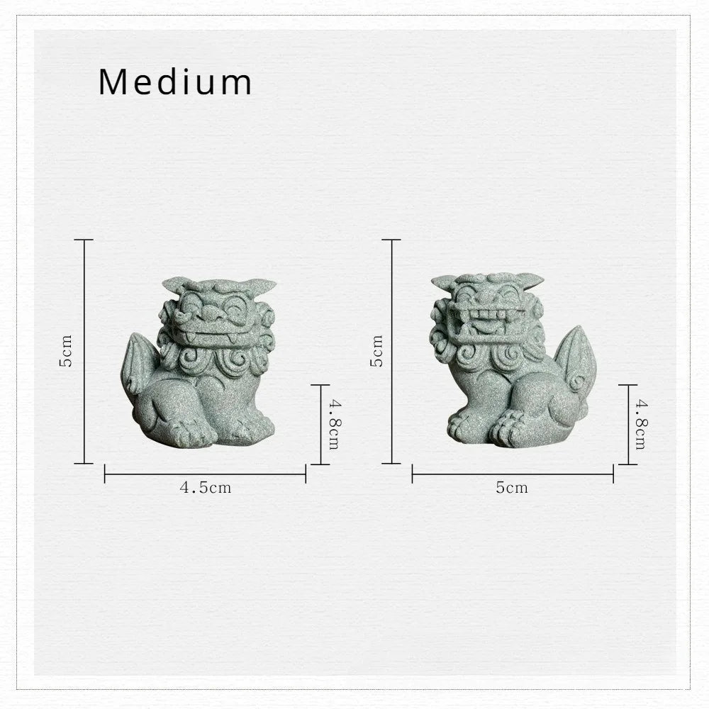 statues feng shui lions verts pierre granuleuse artisanat maison jardin