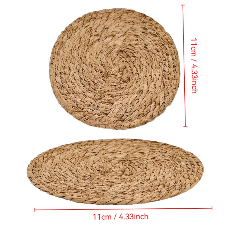 assiettes rustiques tissées lin beige clair artisanal résistant chaleur 7pcs