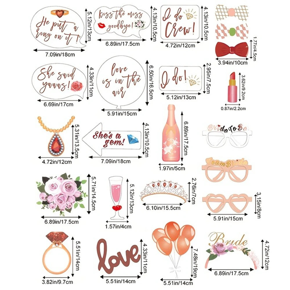 accessoires photobooth mariage fleurs coeurs bachelorette party décorations festive modernes
