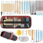 ensemble pinceaux outils céramique sculpture poignées bois métal pointes plastique transparent ergonomiques