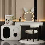meuble maquillage blanc moderne plateau tabouret vase bouteilles parfum écologique bois.storage minimaliste