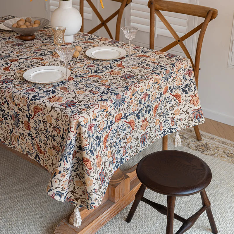 nappe table vintage florale rectangulaire réutilisable polyester coton printemps été décoration intérieure classique rustique