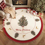 tapis sol rond noël arbre rouge cerf blanc décoratif festif maison salon intérieur