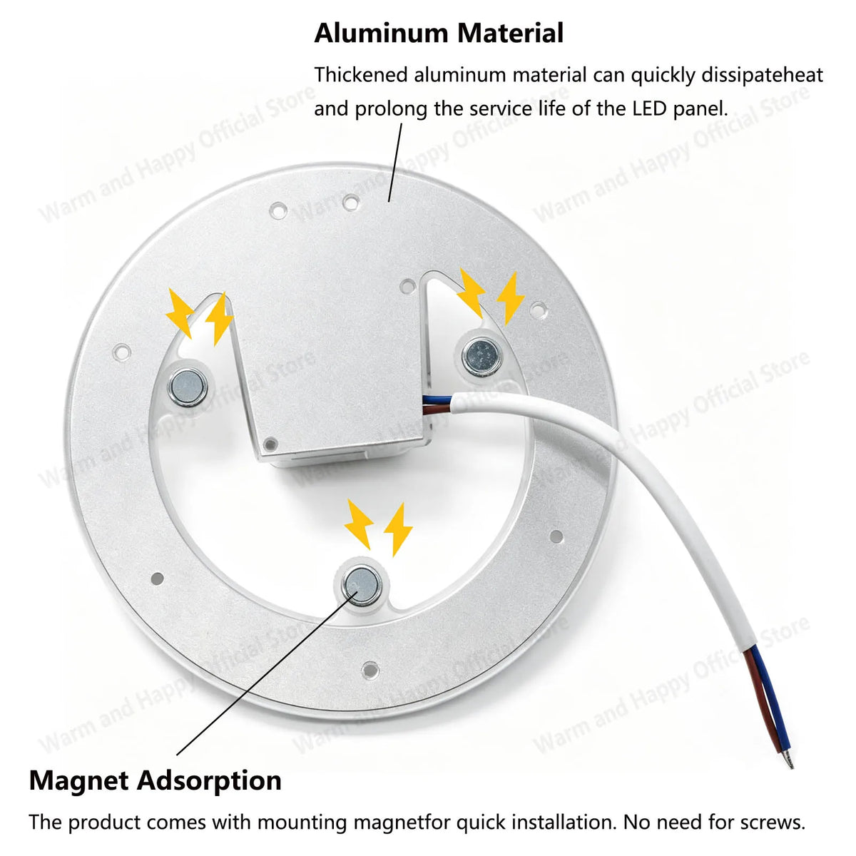 plafonnier led blanc moderne 12w 18w 24w 36w aimants intégrés câble électrique