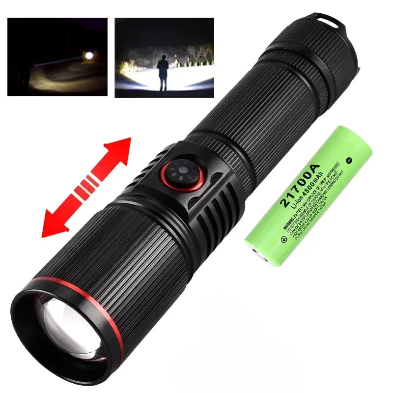 lampe torche led rechargeable 30w intense 500m rayures noire camping