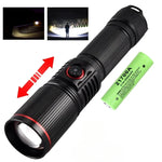 lampe torche led rechargeable 30w intense 500m rayures noire camping