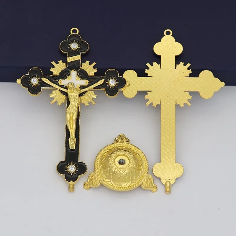 croix murale artisanale or rouge bleu décorative religieuse maison chambre prière fleurs solaires