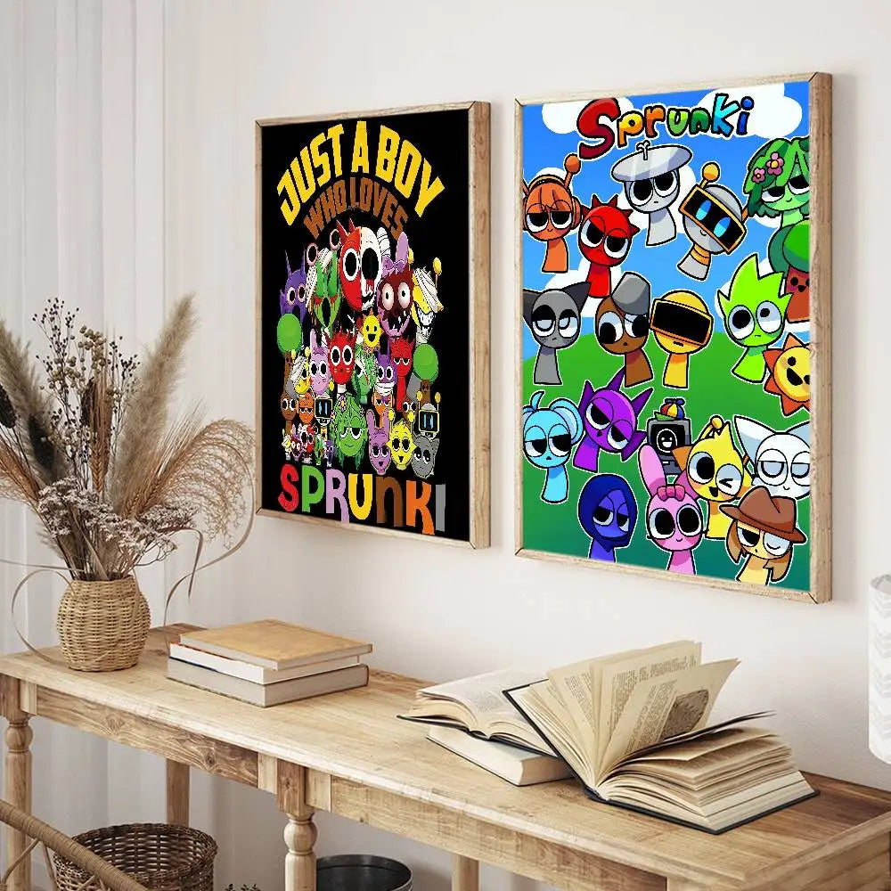 affiche poster cartoon sprunki personnages animés texte juste garçon cadre bois décoration
