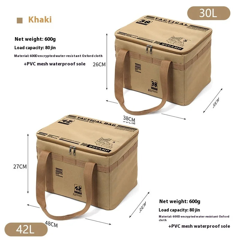 Sac outils camping khaki cartographique 30L 42L poignées cuir intérieur organisateur