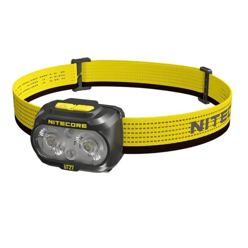 lampe frontale rechargeable led sportive jaune gris noir bandeau élastique points utilitaire