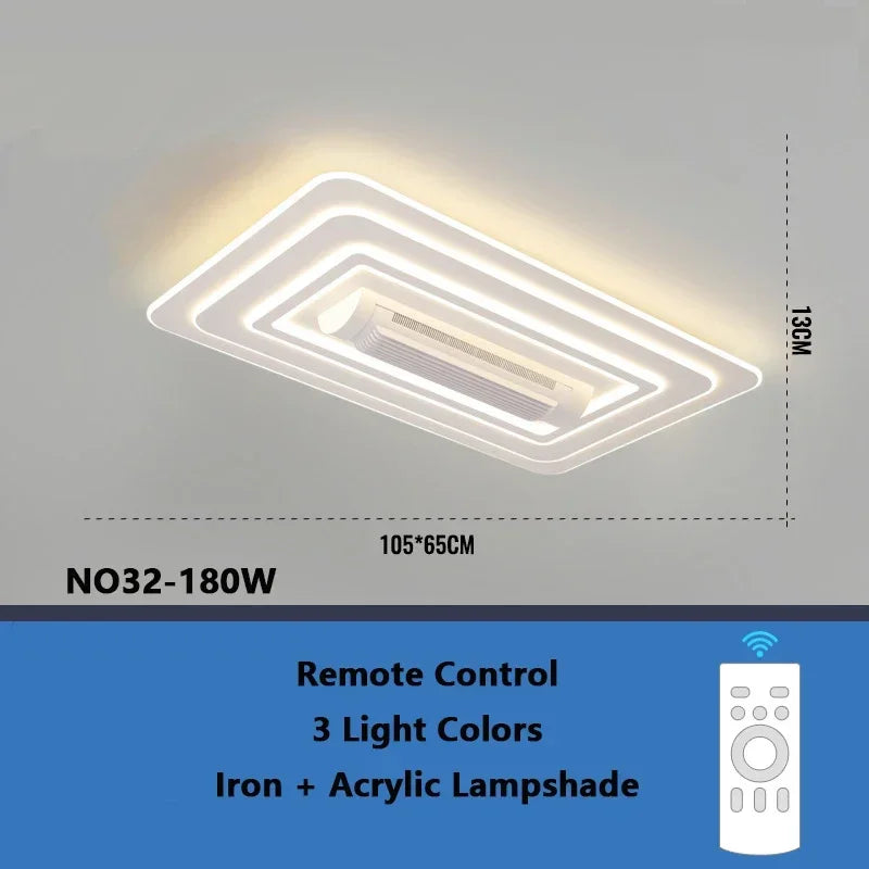 ventilateur lumière led télécommande moderne blanc arrondi fixations invisibles chambre salon
