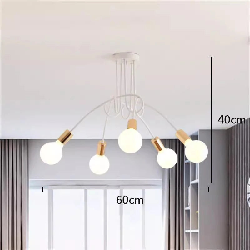 suspension lumineuse moderne minimaliste noir or blanc branches incurvées métal fixation ampoles led