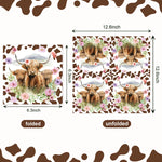 serviettes papier motif vache marron blanc rose violet vert anniversaire rustic floral