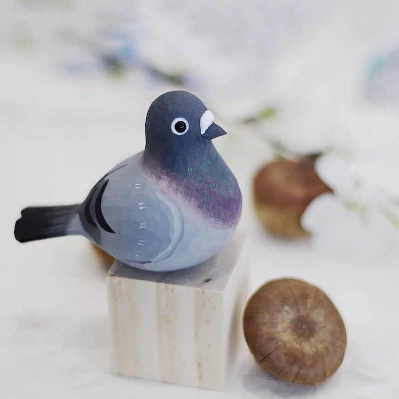 décoration oiseau sculpté bois gris violet noir blanc artisanal rétro nostalgie table objet déco