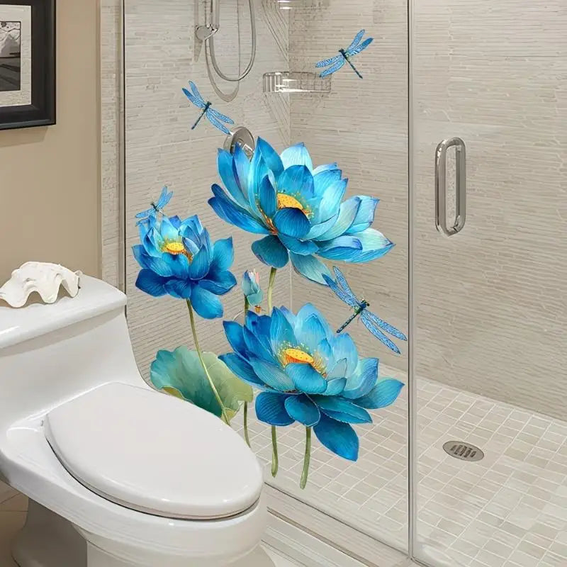 sticker mural fleurs feuilles adhésif salle bain décoration intime rouge vert bleu blanc artiste