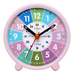 horloge table moderne colorée motifs géométriques enfants chambre bleu rose blanc