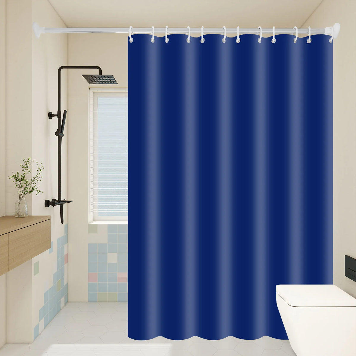 rideau douche bleu marine uni moderne imperméable éva respectueux environnement crochet toile