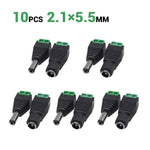 connecteur dc noir vert texturé industriel 5.5mm 2.1mm 2.5mm basse tension fixations visées surveillance