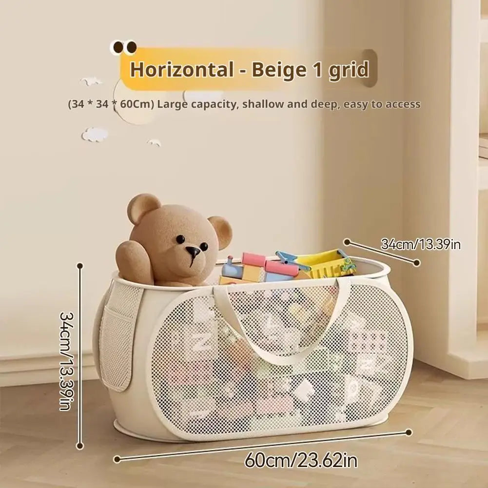 panier rangement jouets enfants imperméable maille fine ours peluche beige clair moderne poignées