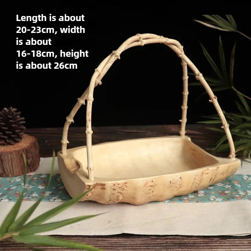 panier decoratif japonais bois texturé plateau rangement vert beige rustic champetre asiatique