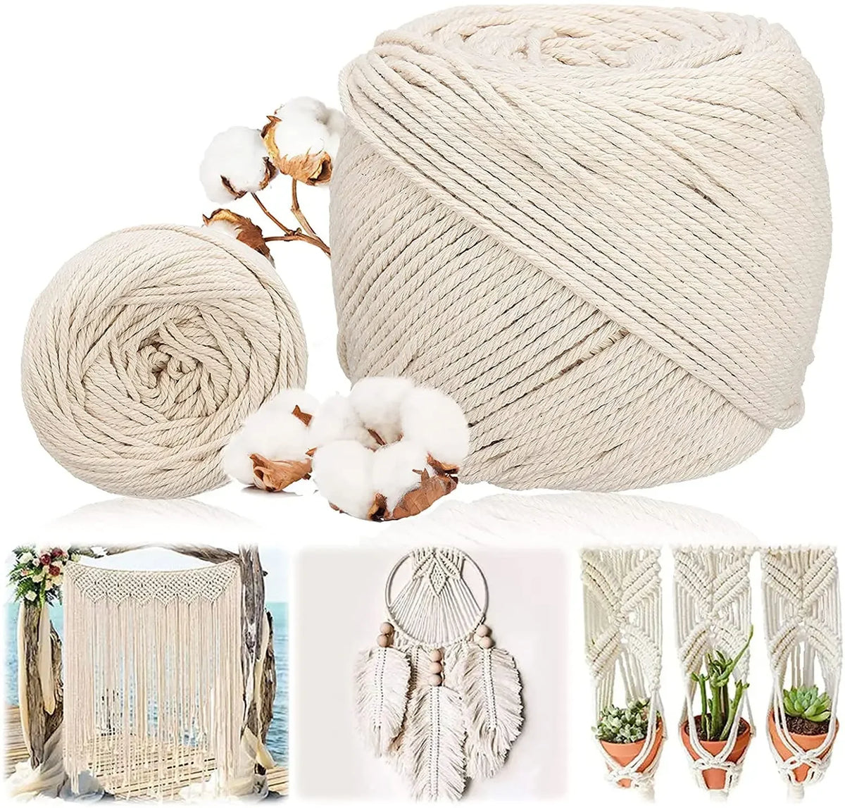 corde macramé coton naturel beige clair texture tissée franges boho artisanal