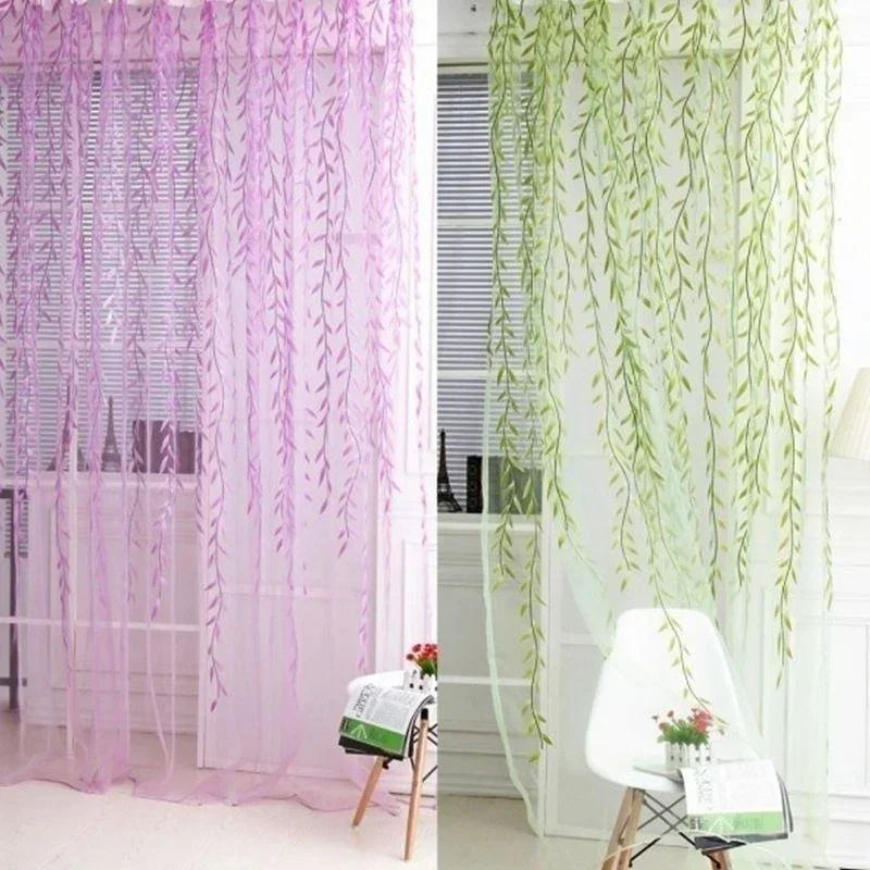rideau decoratif feuilles saule violet transparent romantique maison