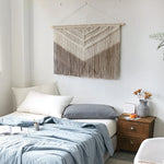 tapisserie macramé motif géométrique franges boho chic beige clair tissage polyester coton fixations