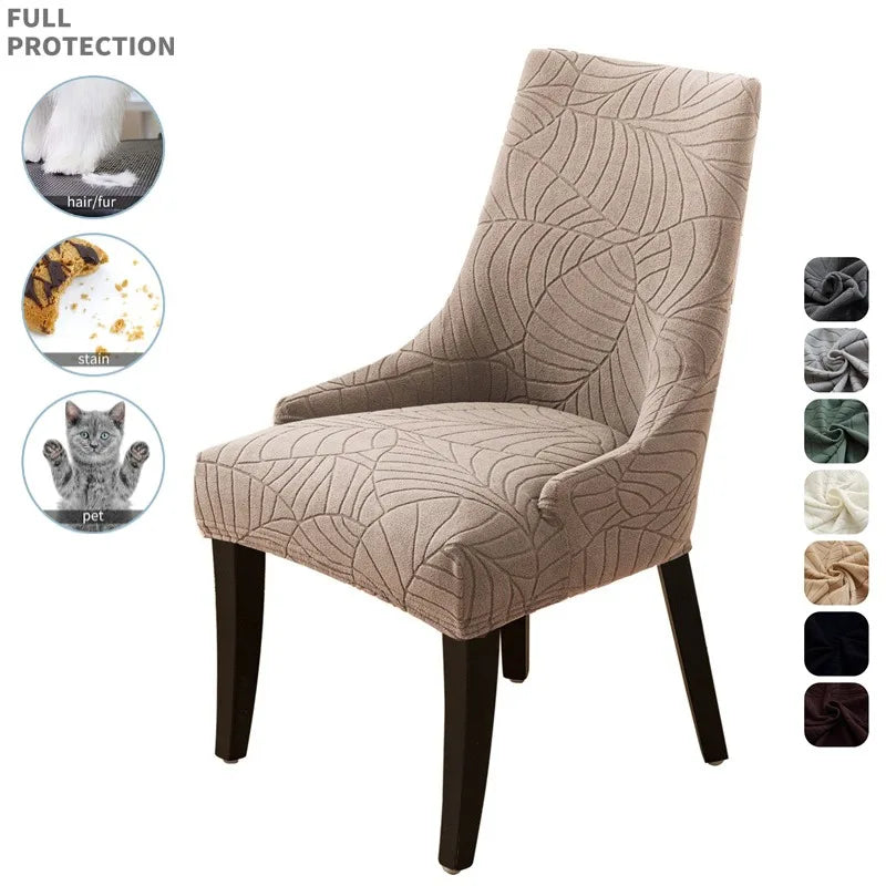 housse chaise motif feuilles beige clair élastique adhésif moderne salon maison
