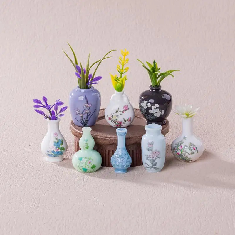 miniatures vases résine violet noir vert bleu blanc fleurs décoratives artisanat maison