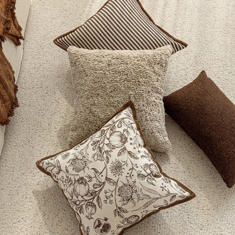 housse coussin motif floral marron beige polyester nordic rustique décoration maison voiture