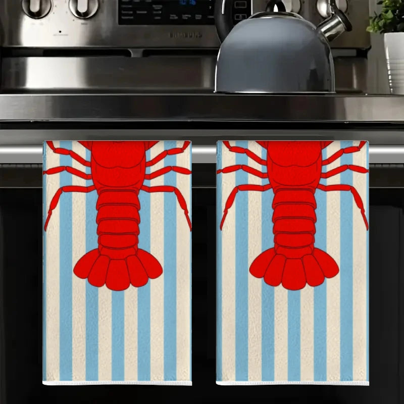 serviettes cuisine rouge homard rayées polyester absorbantes suspendues décoration marine rustic salopes