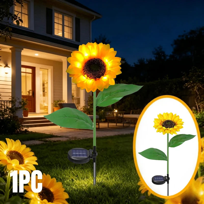 décorations florales solaires jaune vert moderne bouquet tournesol feuilles extérieures patio jardin led étanches