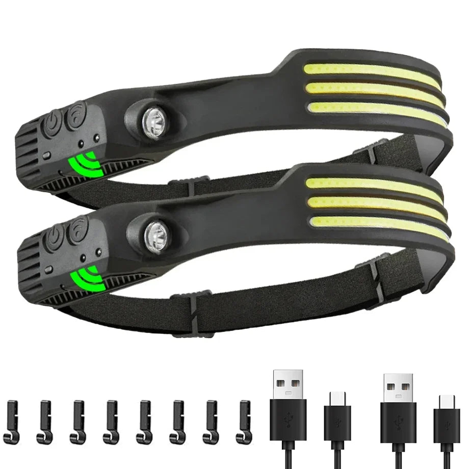 lampe frontale led rechargeable usb modes éclairage nuit camping course pêche boucle ajustable moderne
