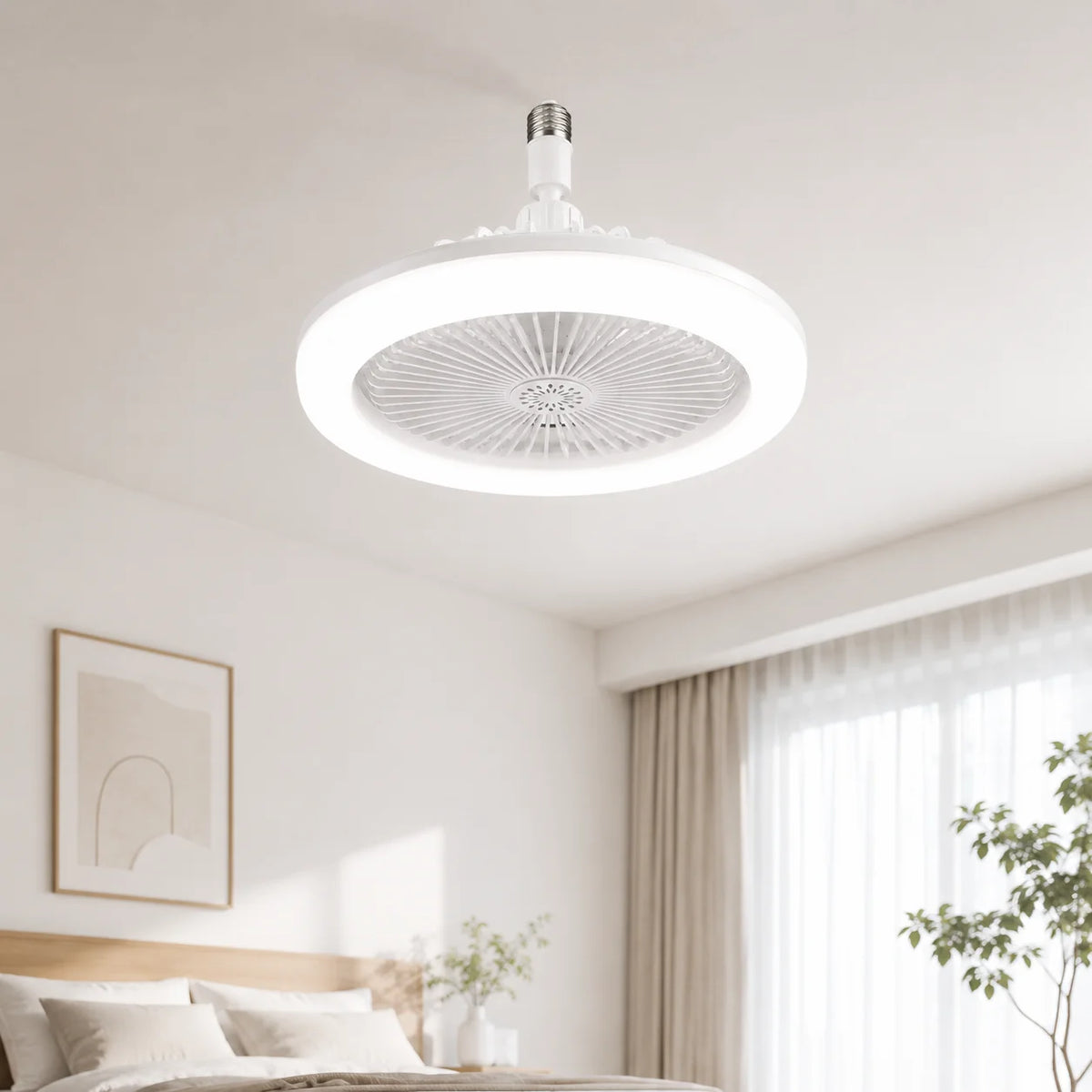 ventilateur blanc moderne grille ventilation lampe led rotative e27