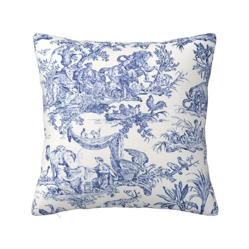 Housse de coussin carrée toile de Jouy bleu marine avec motif floral français imprimé 3D